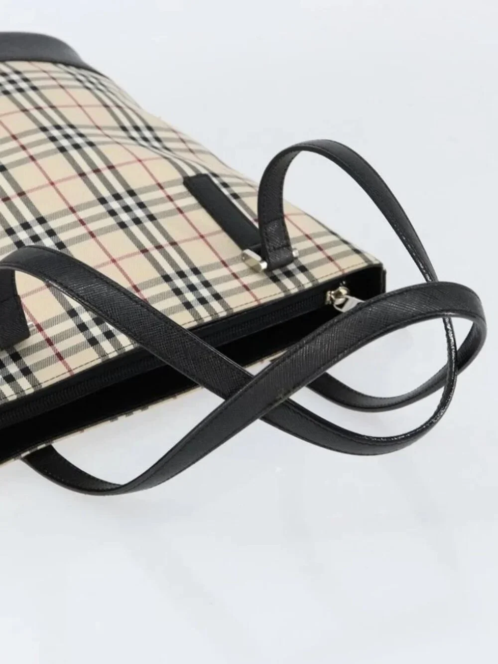 BURBERRY Nova Check Hand Bag Canvas Beige Silver Auth 154458 - Picture 12 of 16